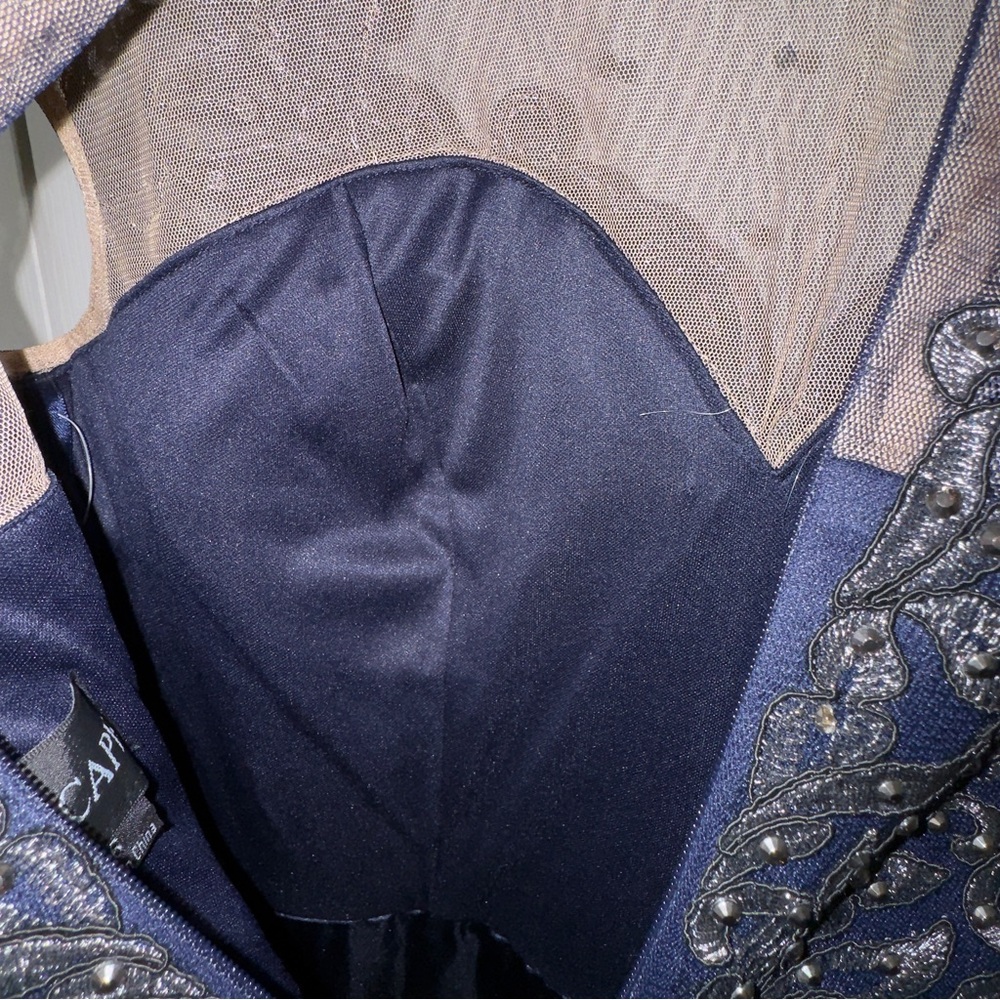 XSCAPE Formal A Line Embroidered Long Evening Gown-Navy/Gunmetal Size 6 NWT. - Picture 12 of 12